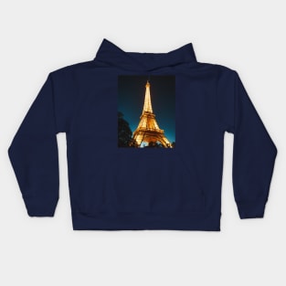 Eiffel Tower lit up at night in Paris France beautiful picture of The Iron Lady in lights Kids Hoodie